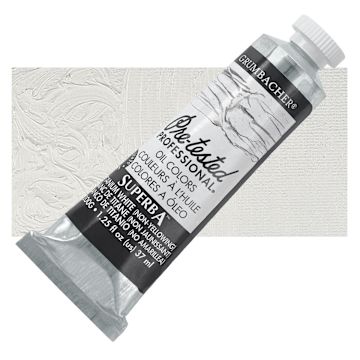 Open in modal - Grumbacher Pre-Tested Artists' Oil Color - Superba White, 1.25 oz tube and swatch