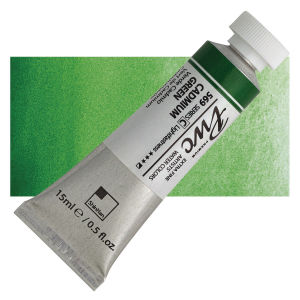 PWC Extra Fine Professional Watercolor - Cadmium Green, 15 ml, Swatch with Tube