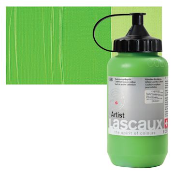 Open in modal - Lascaux Artist Acrylic - Cadmium Green Yellow, 390 ml Tube and swatch