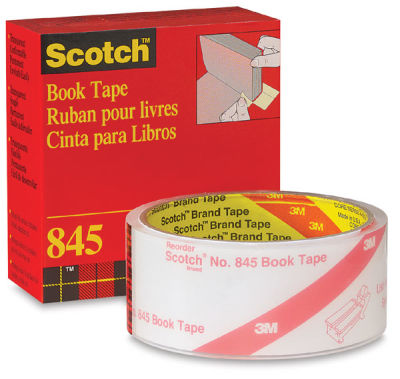 3M Scotch #845 Book Tape - Roll of Tape shown in front of package
