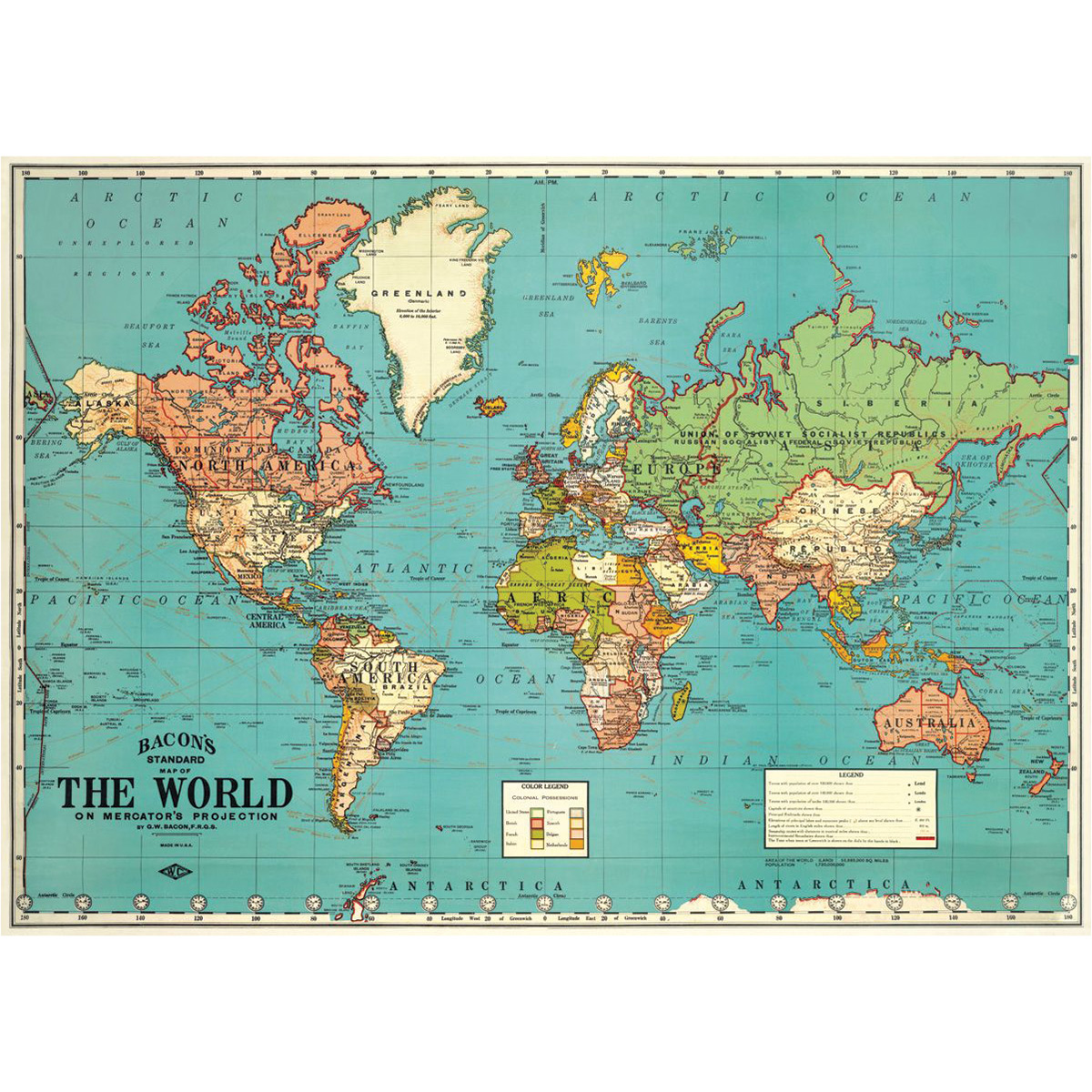 Cavallini & Co World Map Decorative Decoupage Poster Wrapping Paper Sheet 