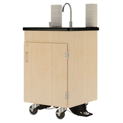 Diversified Spaces Mobile Hand Wash Station - Dual Foot Pump, Maple, 24"W x 24"D x 36"H (Front, Angled view)