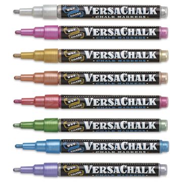 Open in modal - VersaChalk Wet Erase Liquid Chalk Markers - Metallic Colors, 3 mm, Set of 8, Fine Tip, cap off