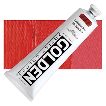 Open in modal - Golden Heavy Body Artist Acrylic - Cadmium Red Medium Hue, 5 oz Tube and swatch