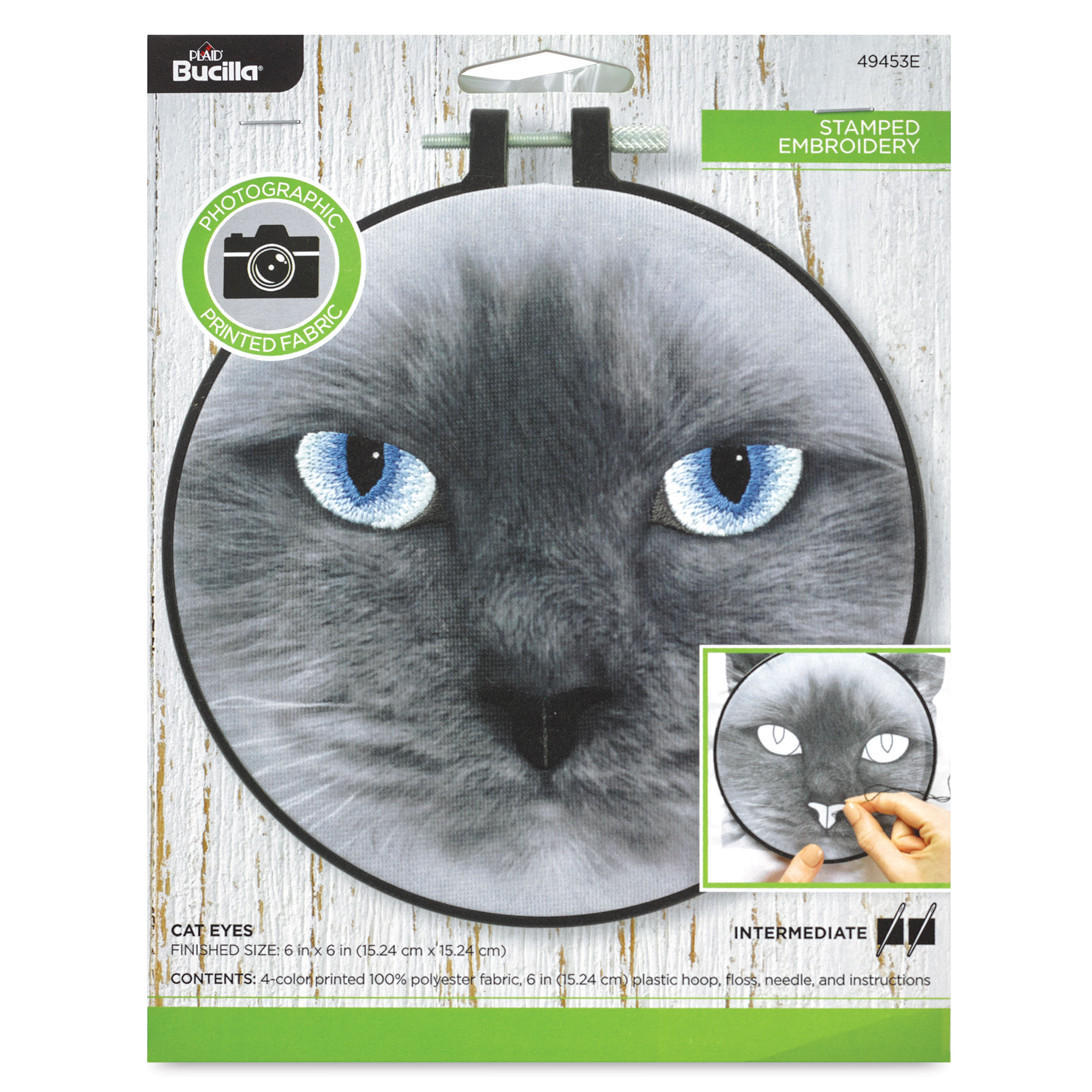 Bucilla Stamped Embroidery Kit 6 Round-Cat Eyes
