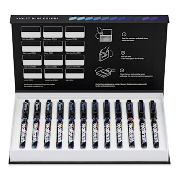 Open in modal - Karin Realbrush Pigment Markers - Violet Blue Colors, Set of 12, markers inside box