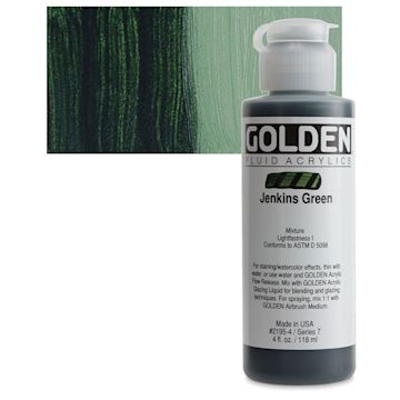 Open in modal - Golden Fluid Acrylic - Jenkins Green, 4 oz bottle and swatch