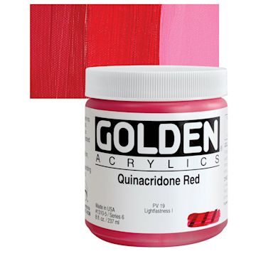 Open in modal - Golden Heavy Body Artist Acrylic - Quinacridone Red, 8 oz Jar and swatch