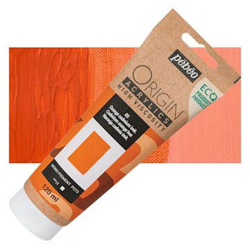 Open in modal - Pebeo Origin Acrylic Paint - Cadmium Orange Hue, 120 ml tube and swatch