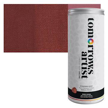Open in modal - Tomorrow's Artist Eco-Friendly Standard Body Acrylic Paint - Burnt Sienna,1L jar and swatch