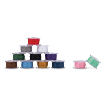 Singer Sewing Machine Bobbins - Class 15J, Assorted Colors, Pkg of 12, threaded bobbins out of the case