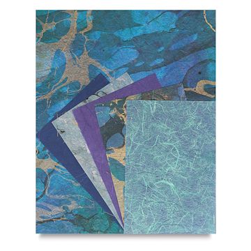 Open in modal - Black Ink Decorative Paper Packs - Both sizes of Beautiful Blue Assorted Sheet Pack shown