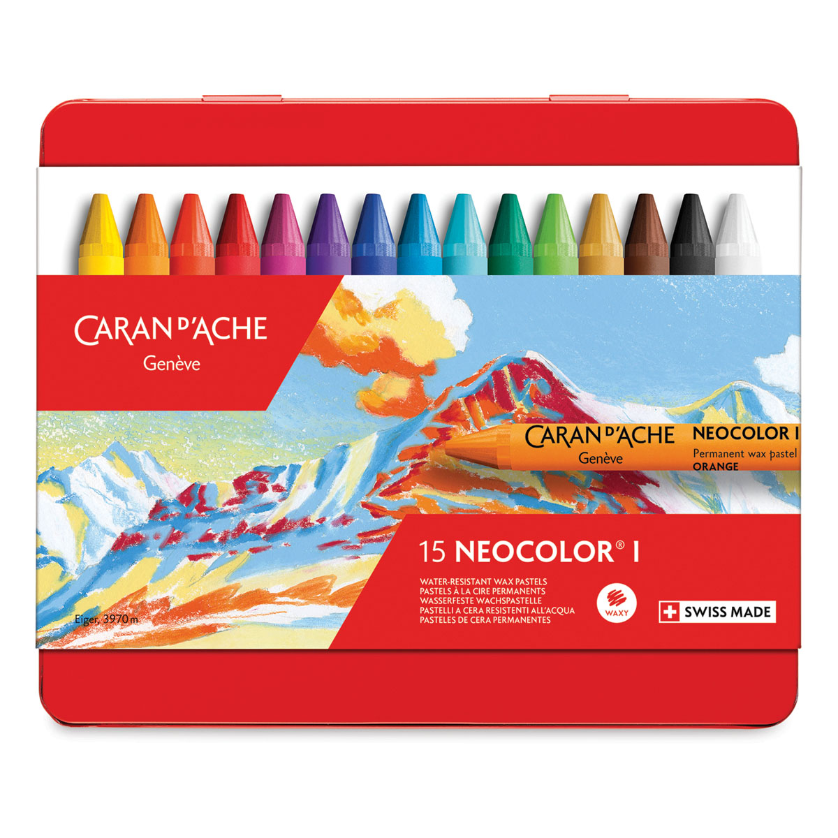 Caran Dache Box of 15 Permanent Half Wax Pastels Assorted Colours 