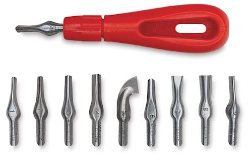 Essdee Lino Cutter Handle with 10 Blades BLICK Art Materials