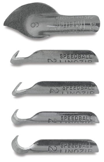 Speedball Linozips - Component cutters of Linozip Set shown horizontally