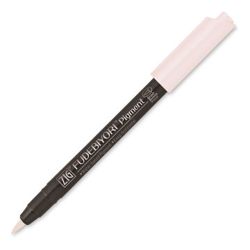 Zig Fudebiyori Pigment Brush Pen - White pen shown uncapped at angle
