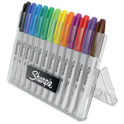 Sharpie Fine Point Permanent Markers - Hero Pack, Set of 12 Original Colors. Easel lid holding open.