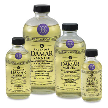 Chelsea Classical Studio Oil Painting Varnishes - 4 Sizes of Damar Varnish in a row