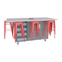 CEF Ed8 Work Table with Stools - Red, Northsea Grey, 42"H
