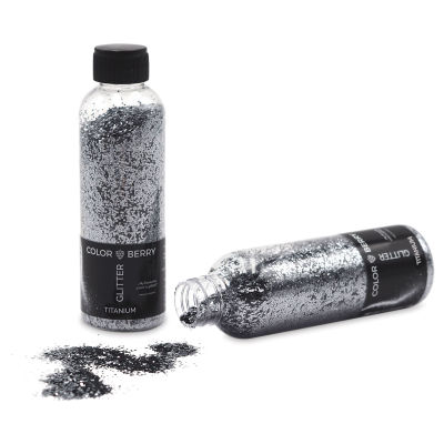 Colorberry Glitter - Titanium, Chunky, 90 grams, Bottle (Glitter shown in and out of bottle)