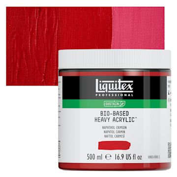 Open in modal - Liquitex Bio-Based Heavy Acrylic Paint - Naphthol Crimson, 500 ml jar and swatch