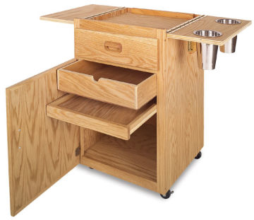 Terrero Taboret and Easel Stand - Angled view with doors and drawers open