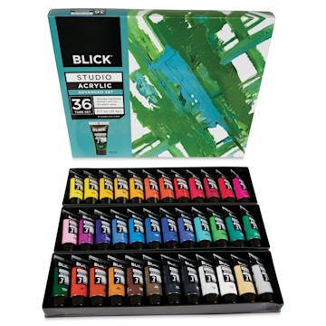 Open in modal - Blick Studio Acrylics - Set of 36 colors, 21 ml tubes contents.