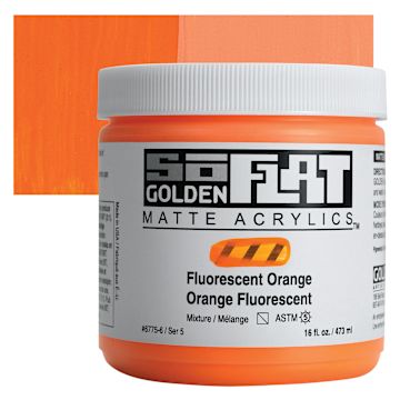 Open in modal - Golden SoFlat Matte Acrylic Paint - Fluorescent Orange, 473 ml, Jar and swatch