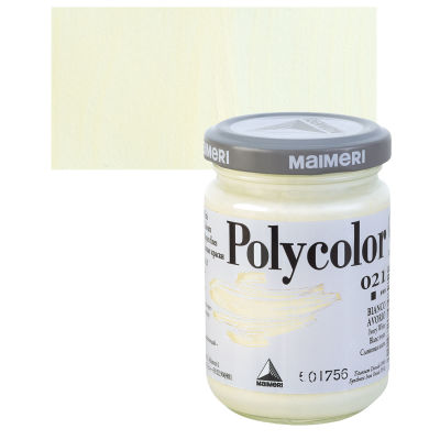 Maimeri Polycolor Vinyl Paint - Ivory White, 140 ml, Swatch with Jar