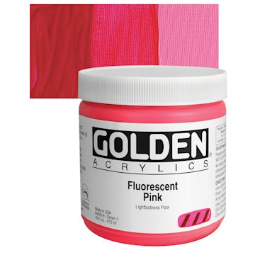 Open in modal - Golden Heavy Body Artist Acrylic - Fluorescent Pink, 16 oz jar and swatch