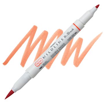 Open in modal - Zebra Mildliner Double Ended Brush Pen - Vermillion, swatch and pen