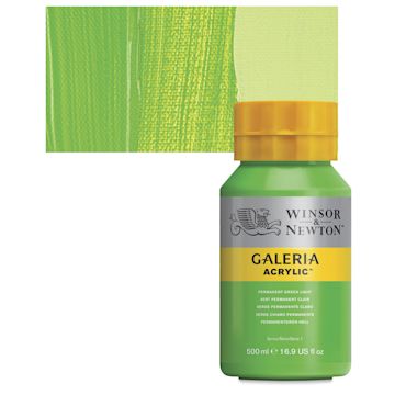 Open in modal - Winsor & Newton Galeria Flow Acrylic - Permanent Green Light, 500 ml tube and swatch