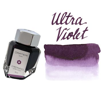 Open in modal - Caran d'Ache Chromatics Ink - Ultraviolet, swatch and jar