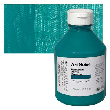 Open in modal - Tri-Art Art Noise Permanent Acrylic Gouache - Turquoise, 500 ml, Bottle and swatch