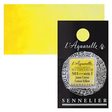 Open in modal - Sennelier French Artists' Watercolor - Lemon Yellow, Half Pan and swatch
