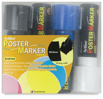 Artline Poster Markers - Front view of package of 4 Primary 30.0 mm tip Markers