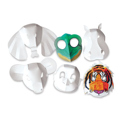 Wild Animal Fold-Up Mask Classpack - Included Animal Masks shown with two painted