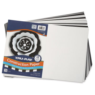Pacon Tru-Ray Construction Paper - 12" x 18", Black and White, 72 Sheets (with front cover paper)