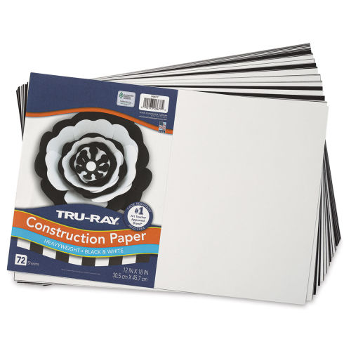 Pacon Tru-Ray Construction Paper - 12 x 18, Black and White, 72