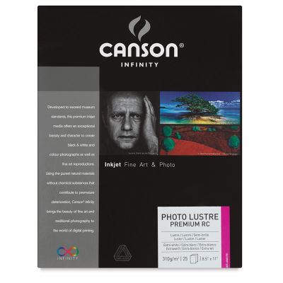 Canson Infinity Photo Lustre Premium Resin Coated Inkjet Paper - Front of package of 25 sheets