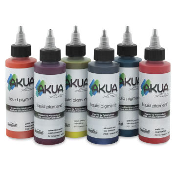 Akua Liquid Pigment - 4 oz bottles of six different colors shown together
