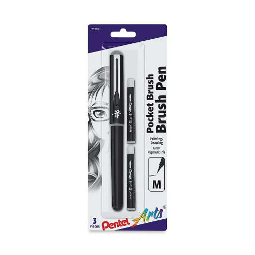 Pentel Pocket Brush Pen - Pen with 2 Refills, Black