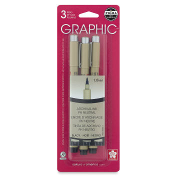 Sakura Pigma Micron Graphic Pen Set - Front of package showing 3 pens