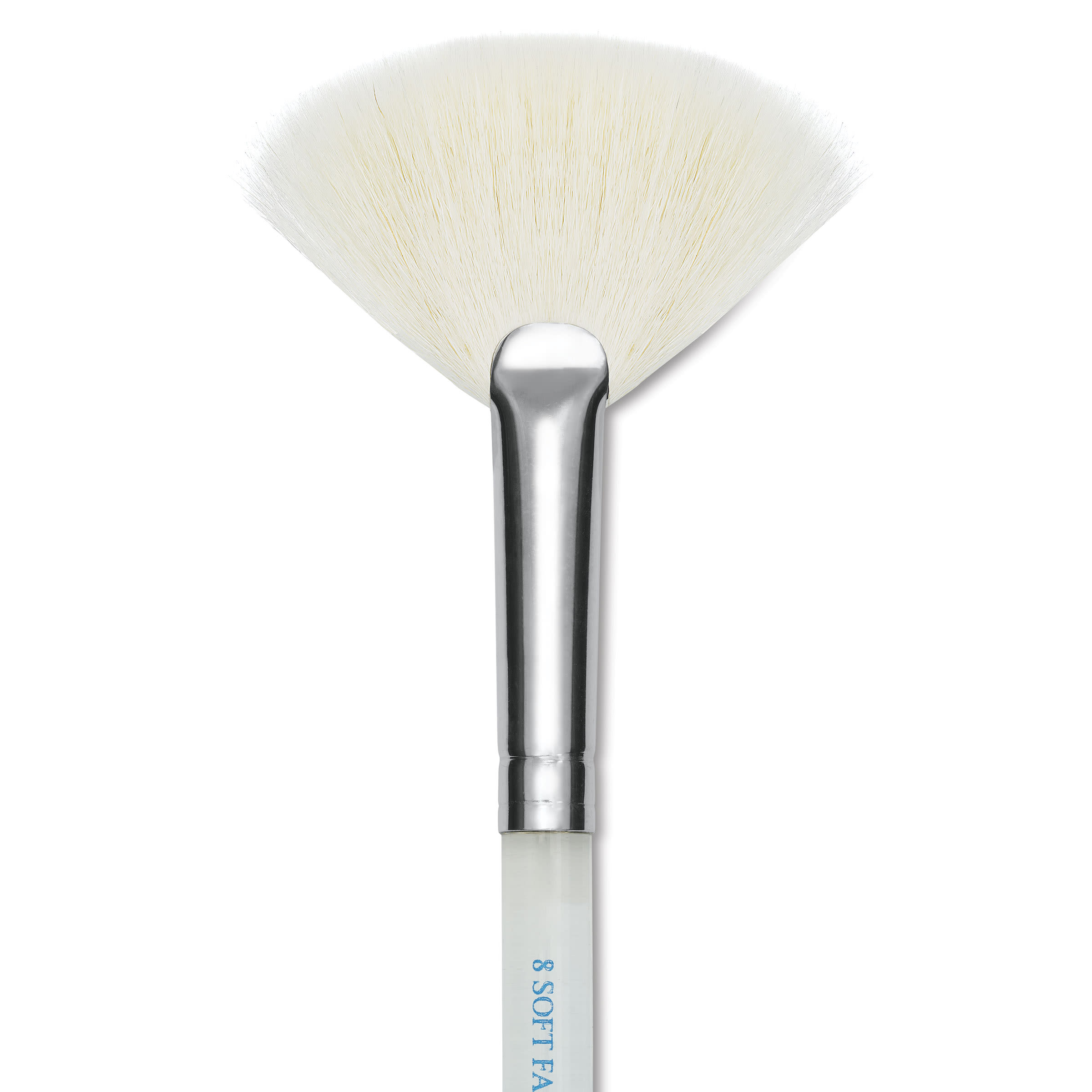 Mayco Reflections White Synthetic and Natural Blend Brush - Soft Fan, Short Handle, Size 8, close-up