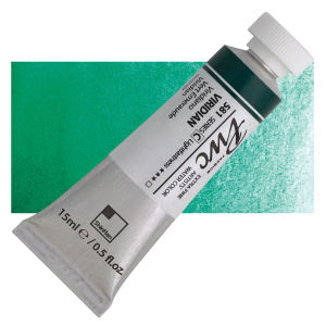 PWC Extra Fine Professional Watercolor - Viridian, 15 ml, Swatch with Tube