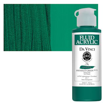 Open in modal - Da Vinci Fluid Acrylic Paint - Phthalo Green, 4 oz bottle and swatch