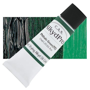 Open in modal - CAS AlkydPro Fast-Drying Alkyd Oil Color - Phthalo Green Yellow Shade, 37 ml tube and swatch