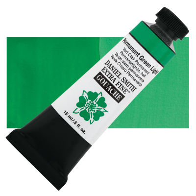 Daniel Smith Extra Fine Gouache - Permanent Green Light (swatch with tube)