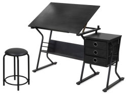 Studio Designs Eclipse Table & Stool Set - Angled view of Stool and Table with top raised
