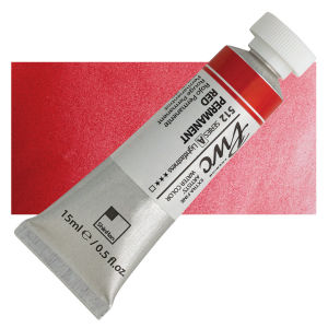 PWC Extra Fine Professional Watercolor - Permanent Red, 15 ml, Swatch with Tube